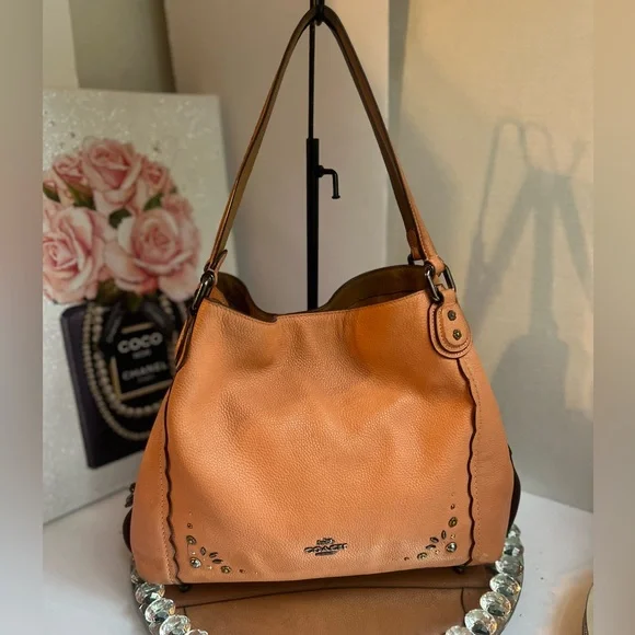 Coach Edie salmon Scalloped Pebble Leather Shoulder Bag - Picture 2 of 16